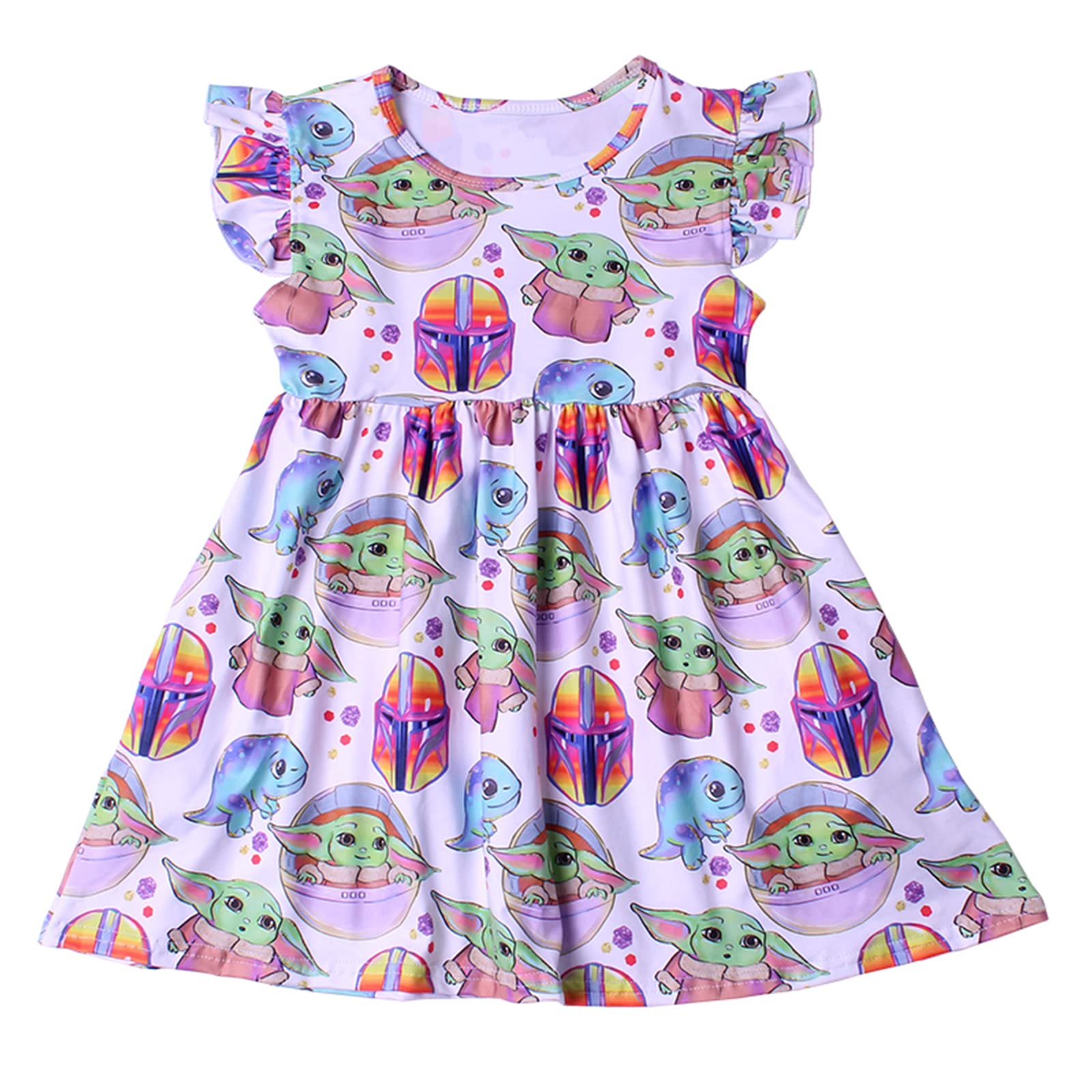 JXAUDEKK Baby Girls Summer Dress - Cute Yoda Cartoon Flutter Sleeve Boutique Outfit for Toddlers | Perfect for Playdates, Birthday Parties & Photo Shoots