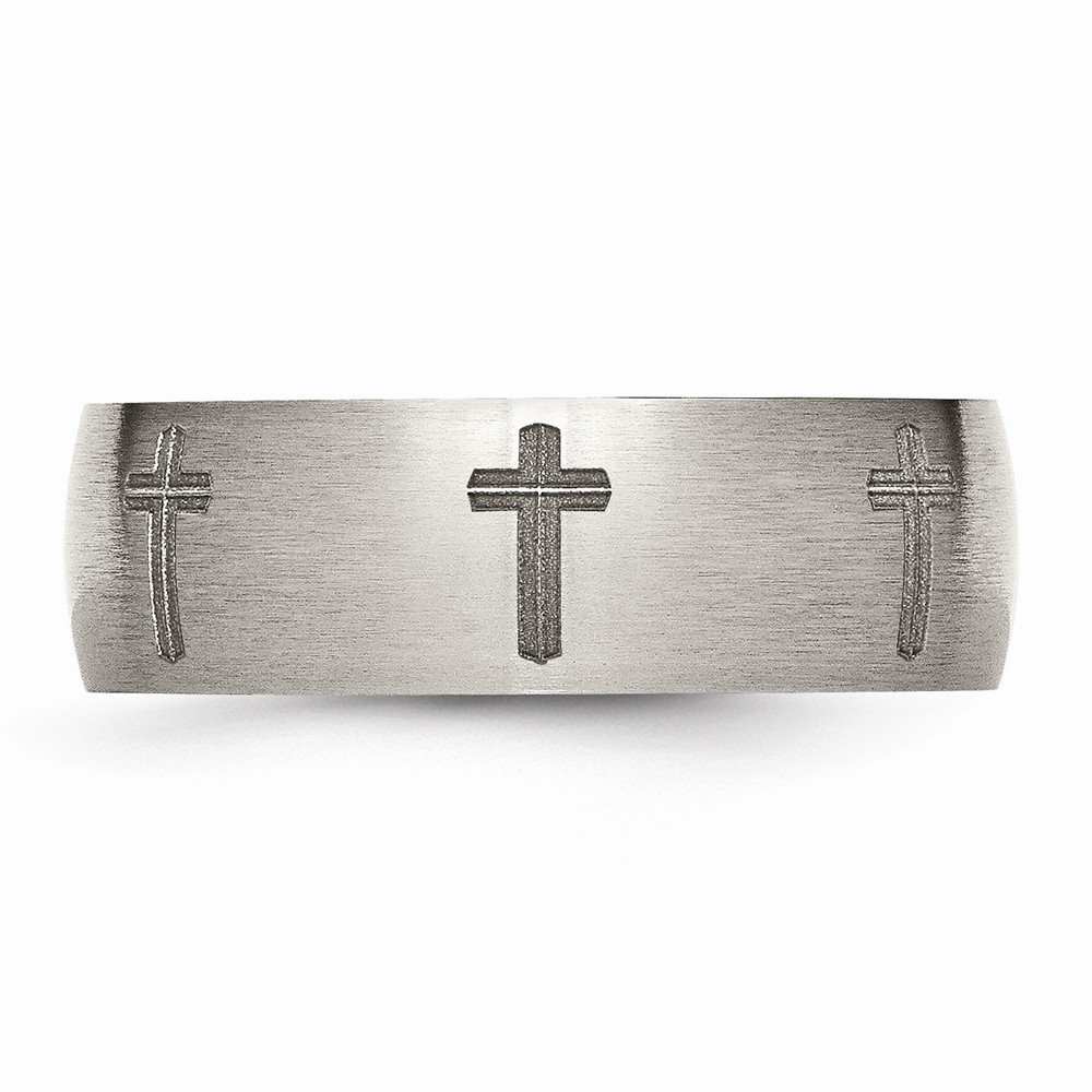 Premium Titanium 8mm Laser Engraved Brushed Finish Band Ring - TB26D - Perfect for Weddings, Anniversaries & Everyday Fashion Jewelry