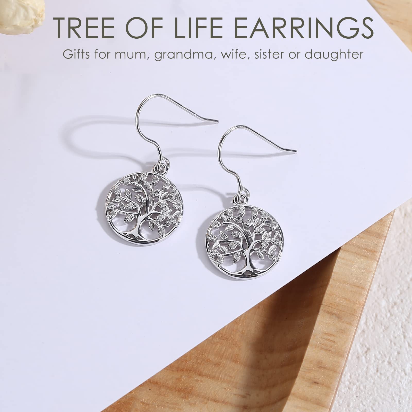 Celestia Tree of Life Earrings for Women - Sterling Silver Dangle Drop Earrings - Perfect Jewelry Gift for Mom, Wife, Daughter & Sisters - Ideal for Weddings, Anniversaries & Special Occasions