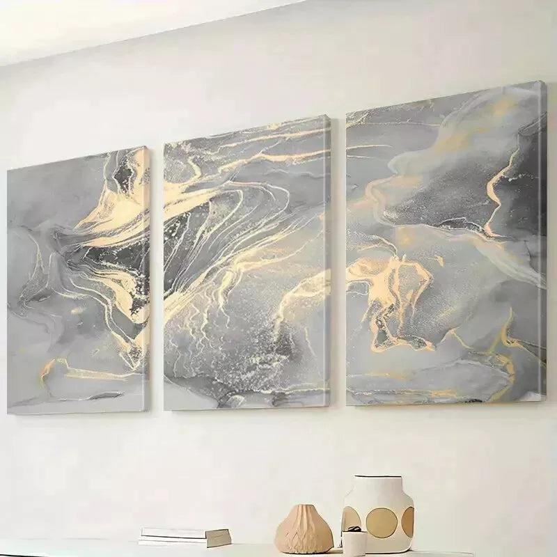 3-Piece Abstract Canvas Wall Art Set with Gold Foil Accents - 50x70cm Framed Modern Art Prints - High Quality Australian Made Ready-to-Hang Paintings for Living Room, Bedroom & Office Decor