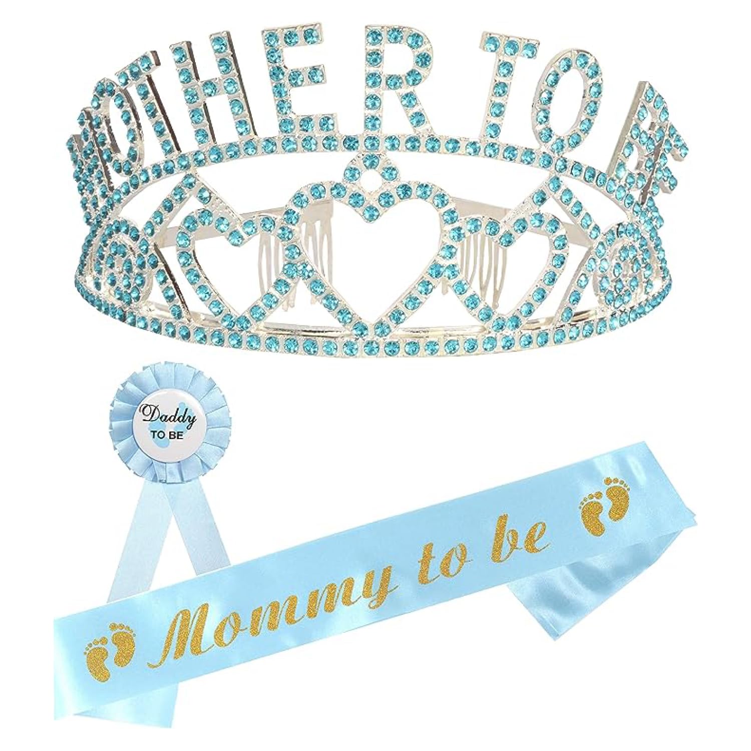 Premium Baby Shower Decoration Set for Mom & Dad to Be - Metal Pink Tiara, Gold Sash & Daddy Pin - Gender Reveal, Maternity Party, Pregnancy Announcement Gift (Perfect for Showers, Gender Reveals & New Parent Celebrations)