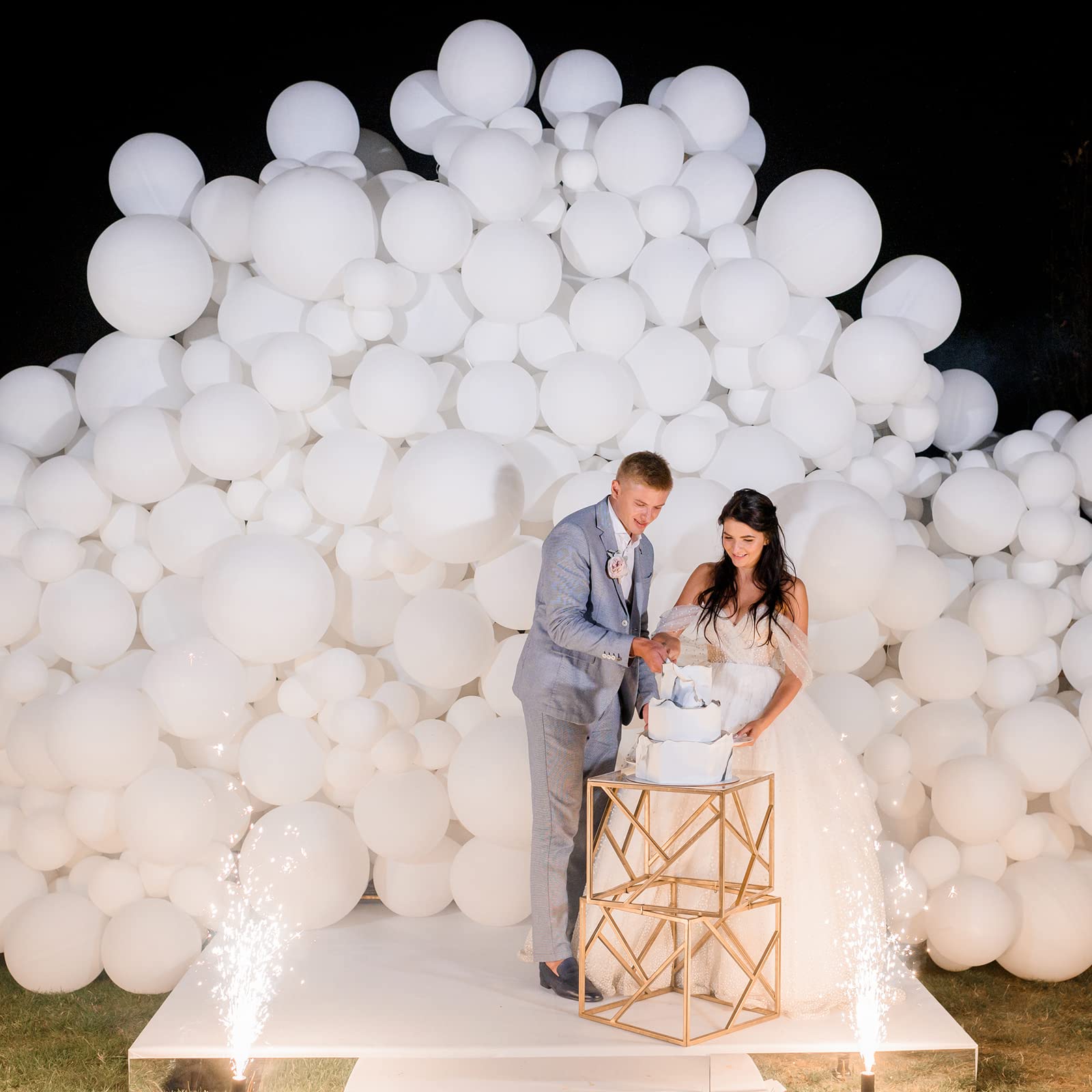 RUBFAC 100-Pack 12 Inch White Latex Balloons with White Ribbon - Helium Ready for Wedding, Baby Shower, Graduation, Anniversary, Birthday & Bachelorette Party Decorations - Perfect for Indoor & Outdoor Celebrations