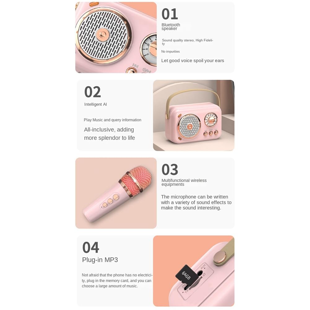 POLISH Family Outdoor Bluetooth Karaoke Speaker with Wireless Microphone - Portable High Volume Subwoofer for Kids (Pink) | Perfect for Birthday Parties, Camping & Family Gatherings