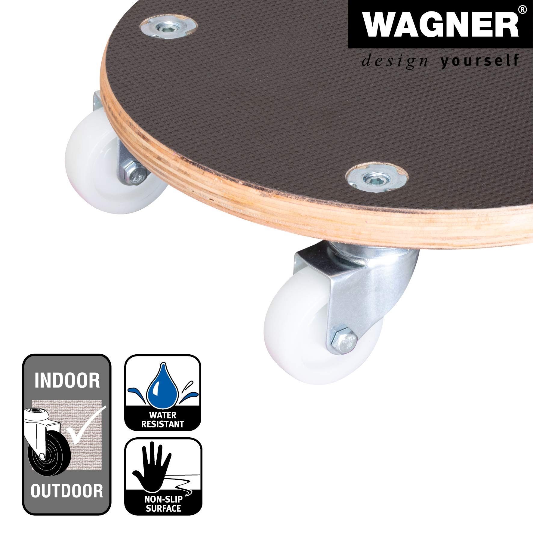 Wagner Plant Caddy Maxigrip - 11.42 x 3.35 Inch Heavy Duty Plant Stand with Wheels - FSC Certified Wood Dolly for Indoor & Outdoor Plants - 440 lbs Capacity - Made in Germany - Perfect for Moving Large Potted Plants on Decks, Patios & Greenhouses (Model 64-1351)