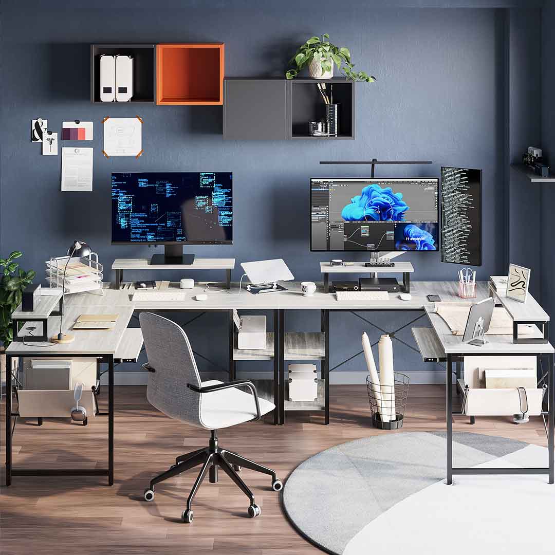 Bestier L-Shaped Computer Desk with Keyboard Tray - Ergonomic Home Office Desk for Gaming & Work - Perfect for Small Spaces & Corner Setups
