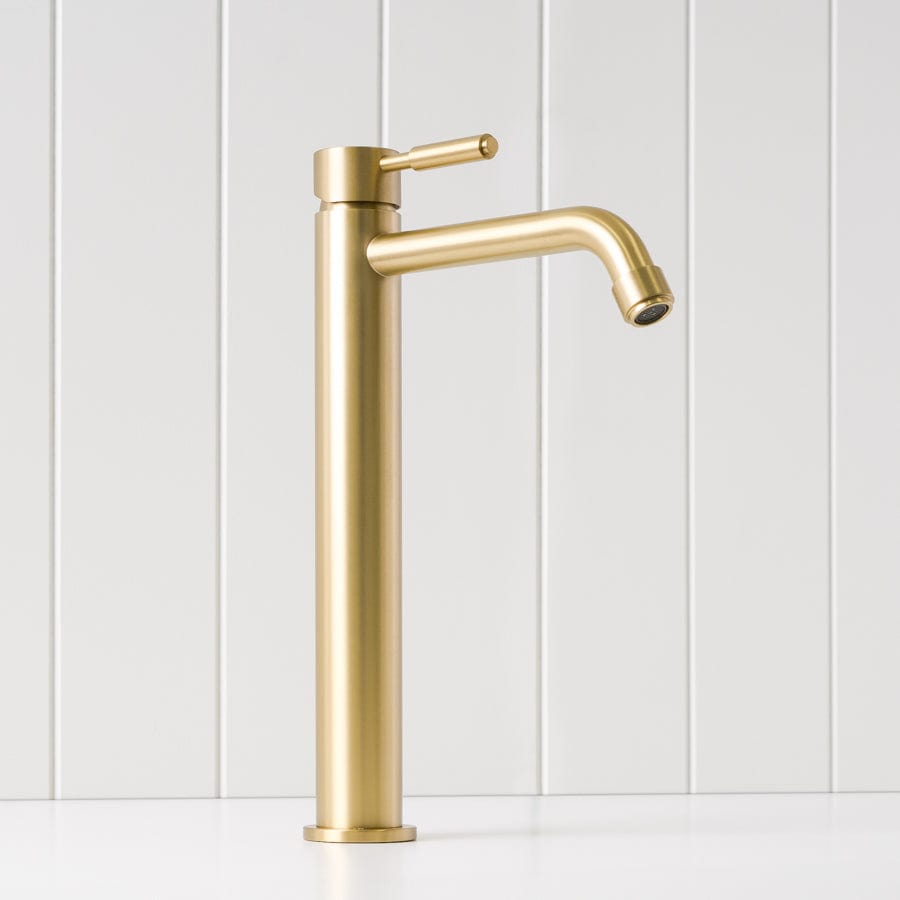 Premium Brushed Brass Tall Basin Mixer - Modern Bathroom Faucet for Melbourne Homes | Perfect for Vanities, Sinks & Luxury Bathrooms