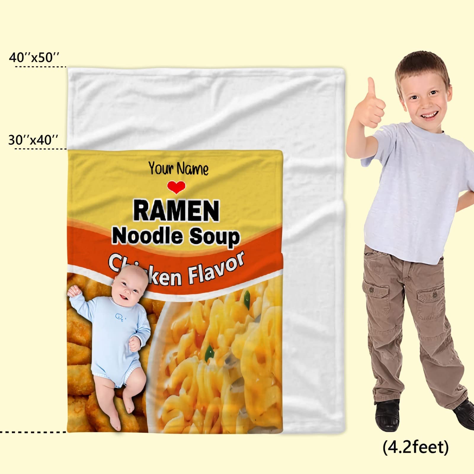 Custom Ramen Noodle Blanket - Personalized Funny Food Blanket with Name | Novelty Gift for Food Lovers | Birthday & Christmas Present | 50