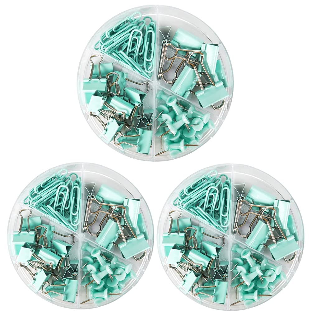 Premium Metal Paper Clips & Binder Clips Set - 3 Pack (216 pcs) - Assorted Sizes with Push Pins - Cute Green Office Supplies for Desk Organization - Perfect for School, Office & Home Workspace Accessories