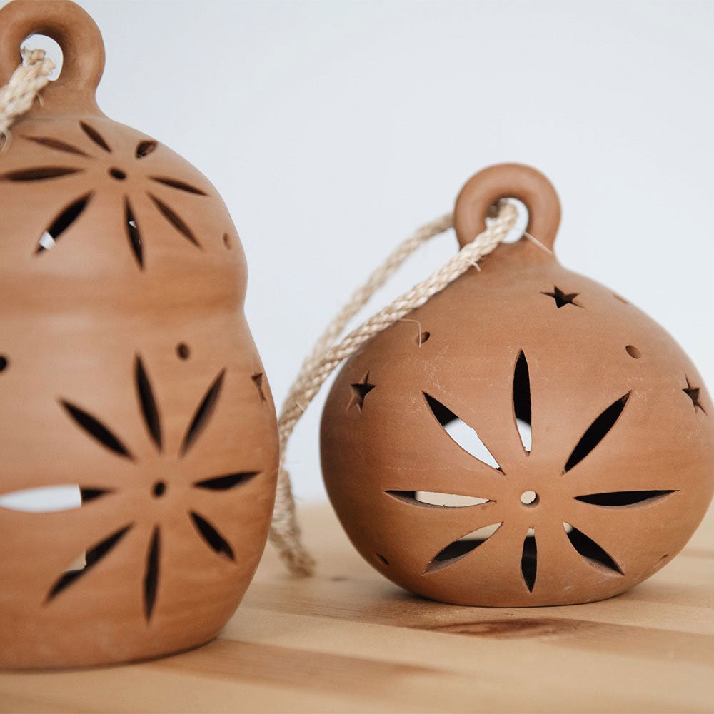 Round Terracotta Lantern - Handmade Clay Hanging Light for Outdoor Garden Patio Decor - Perfect for Boho Wedding Backyard Party Lighting
