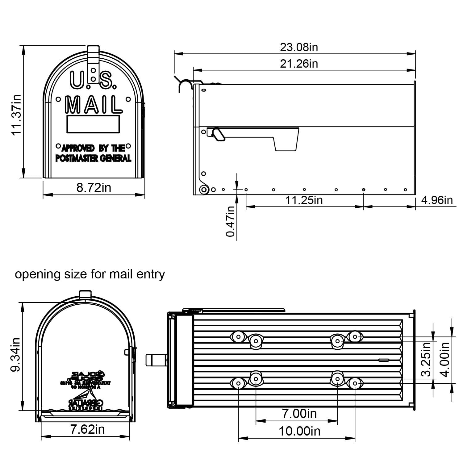 Admiral Aluminum Post Mount Mailbox - Large Capacity Textured Black Mailbox for USPS Delivery (Code B ADM16BAM) | Durable Outdoor Mailbox for Homes, Farms & Rural Areas