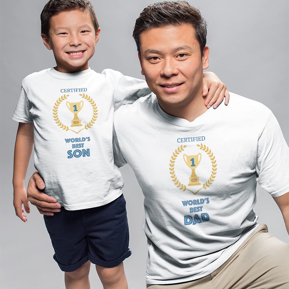 Father and Son Matching Outfits - Dad & Son Coordinated T-Shirts for Birthday, Father's Day - World's Best Dad Trophy Design - Perfect for Family Photos, Special Occasions & Gift Giving