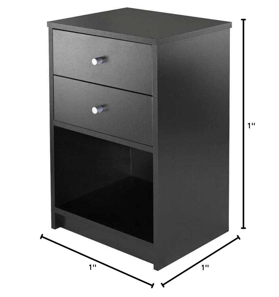 Modern Black Wooden 2-Drawer Nightstand with Storage - Bedside End Table for Bedroom Organizer | Perfect for Small Spaces, Apartment Living & Guest Rooms (2673568)