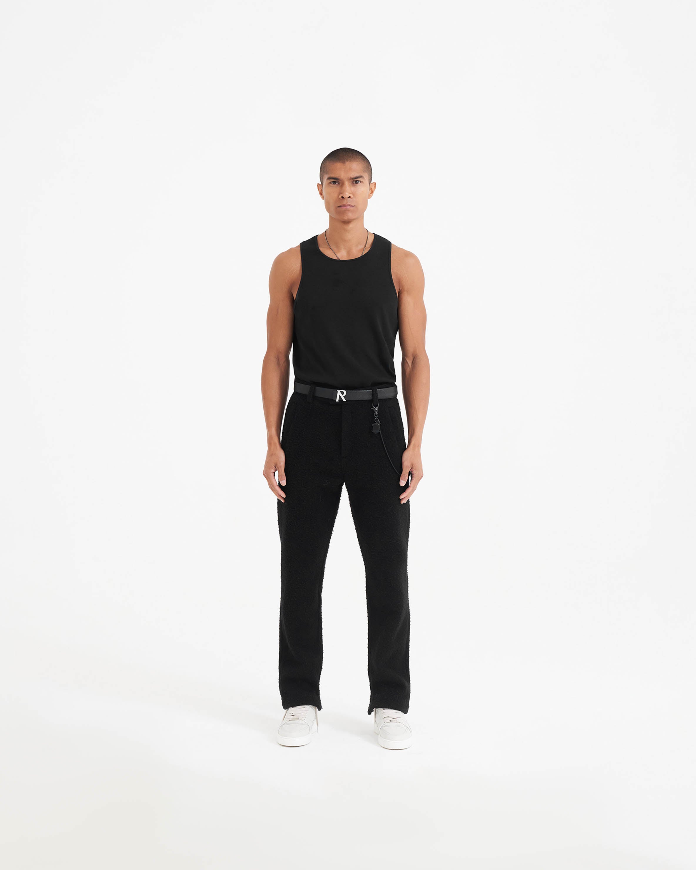Textured Wool Tailored Pants for Women - Slim Fit High Waist Black Dress Pants for Office, Business & Formal Occasions