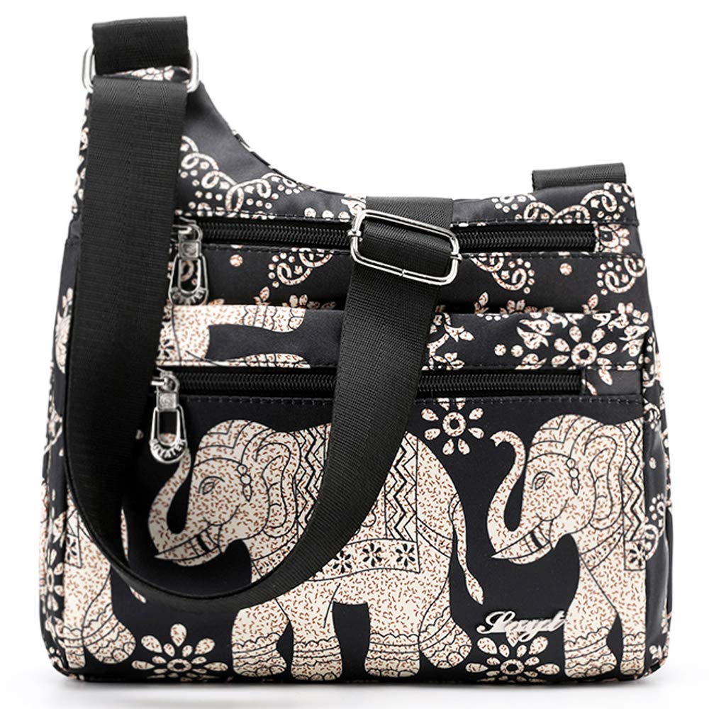 Floral Print Nylon Crossbody Bag for Women - Multi-Pocket Travel Shoulder Purse with Secure Zipper - Perfect for Daily Use, Shopping & Vacation Accessories