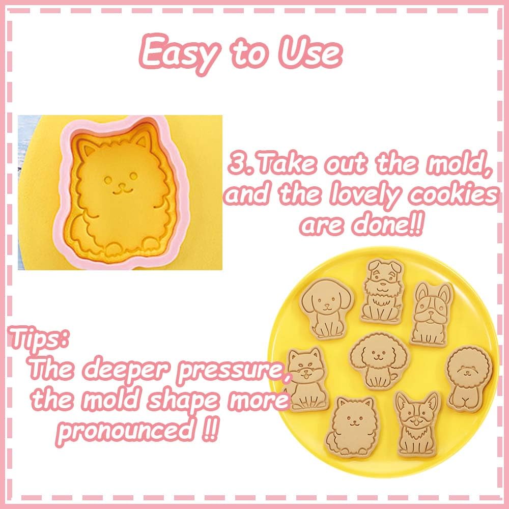 8-Piece 3D Dog Cookie Cutter Set - Puppy Shaped Baking Molds for Cookies, Cupcakes, Pancakes & Pastries | Perfect for Dog Birthday Parties, Pet-Themed Baking & Holiday Decorations