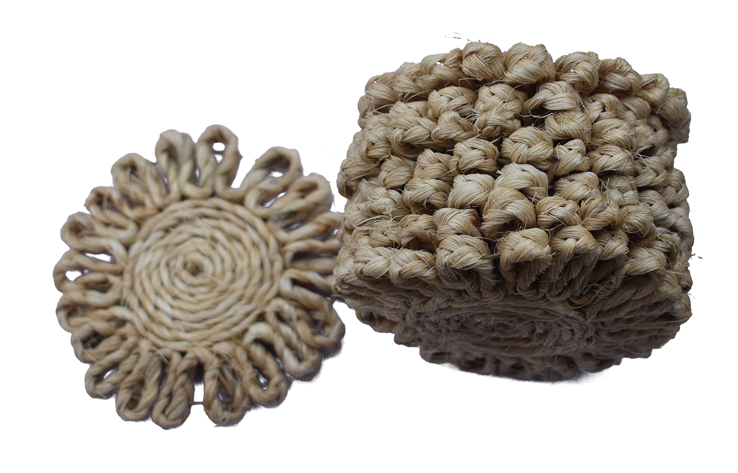 MARSHLAND Handcrafted 10cm Round Jute Coasters Set of 12 - Natural Fiber Drink Coasters for Dining Table, Coffee & Tea - Perfect for Home Decor, Kitchen, Office & Party Use
