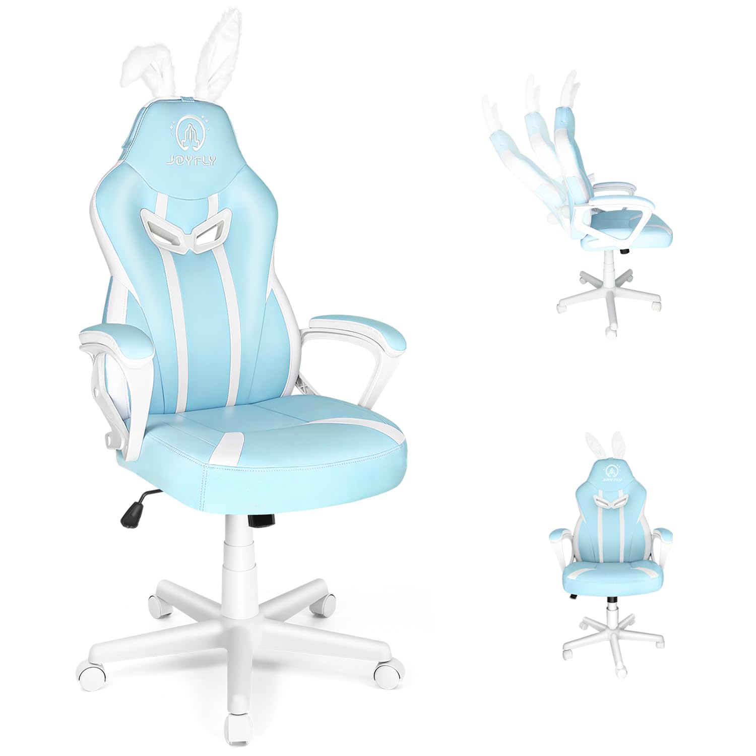 JOYFLY Kawaii Gaming Chair for Kids & Teens - Ergonomic Computer Gaming Chair for Girls & Adults with Lumbar Support - Light Blue Racing Style PC Office Chair for Home & Esports Gaming Setup