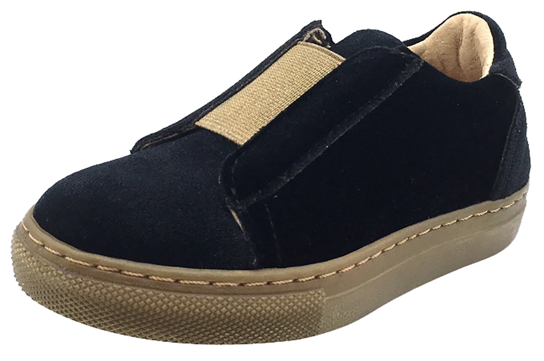 Fascani Kids' Slip-On Sneakers for Boys & Girls - Black Velvet with Gold Accents | Comfortable Casual Shoes for School, Play & Everyday Wear