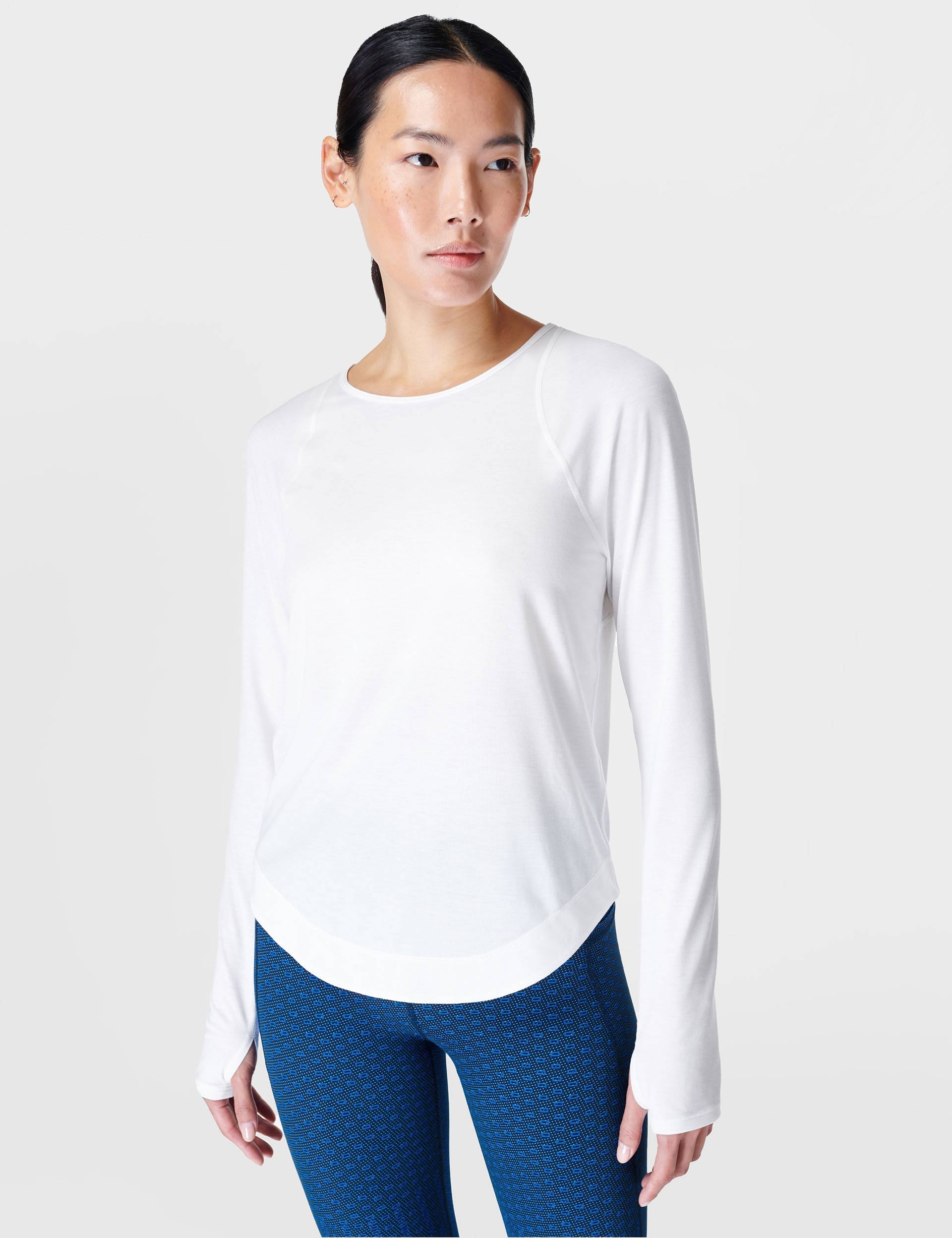 Breathe Easy Running Long Sleeve Top for Women - Moisture Wicking Athletic Shirt - White - Perfect for Jogging, Gym Workouts & Outdoor Activities