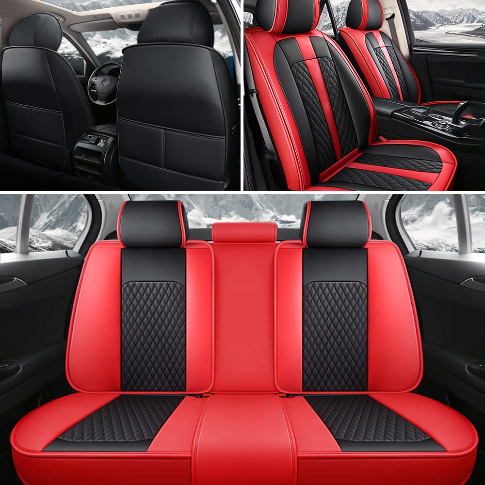 Premium Genuine Leather Car Seat Covers for Land Rover LR2 - Waterproof, Scratch-Resistant, Non-Slip Design with Airbag Compatibility (Full Set, Black/Red) - Perfect for Luxury Vehicle Protection & Style Enhancement