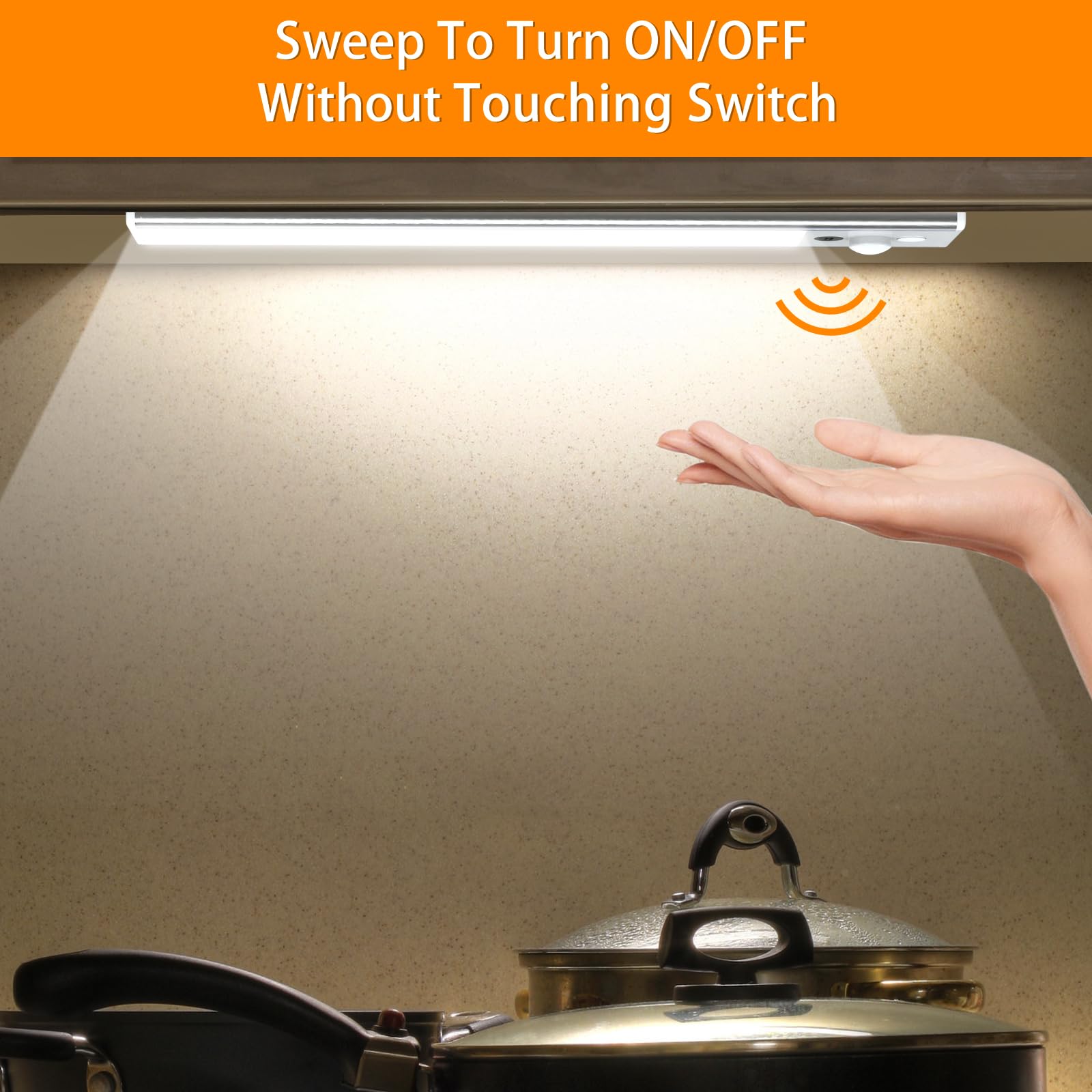Under Cabinet LED Lights with Motion Sensor - 126 LED USB-C Rechargeable Wireless Closet Lights, Battery Operated Magnetic Adhesive Stick-On Light Strips for Kitchen, Wardrobe & Pantry (2 Pack) - Perfect for Nighttime Lighting and Dark Spaces