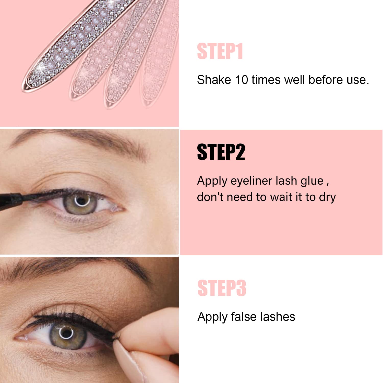Latex-Free Eyeliner Lash Glue for Sensitive Eyes - Waterproof False Eyelash Adhesive Pen with Strong Hold (1P, Black) | Perfect for Daily Wear, Special Occasions & Professional Makeup