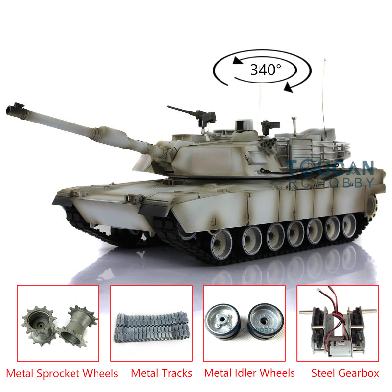 1/16 Scale 7.0 2.4GHz Henglong USA M1A2 Abrams RTR RC Tank - 3918 Model 340 Turret Armored Vehicle with Chassis & Upper Hull - Remote Control Military Tank for Adults & Kids, Outdoor Play & Collectors Display