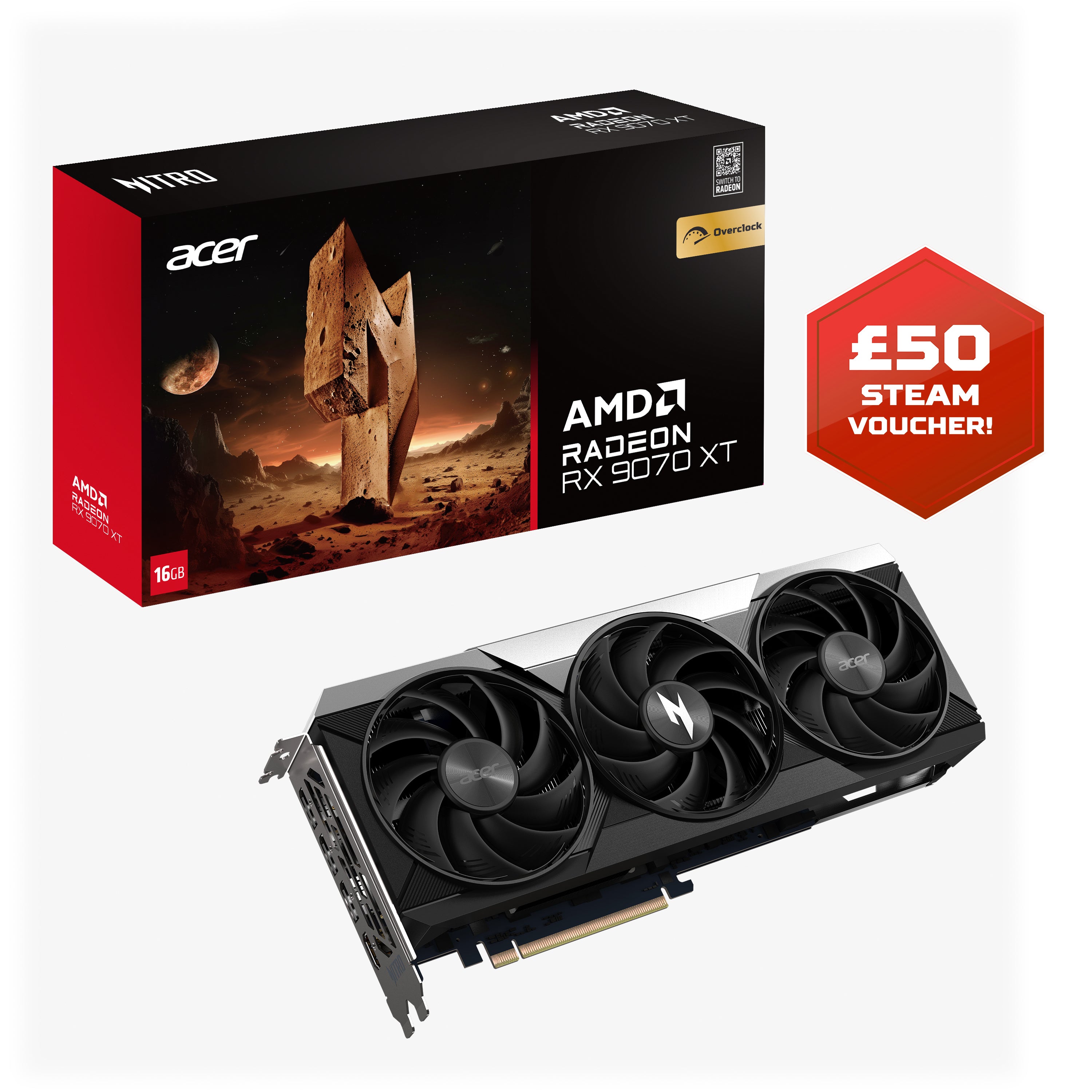 Acer Nitro Radeon RX 9070 XT OC 16GB GDDR6 PCI Express Gaming Graphics Card - High Performance for 4K Gaming, Video Editing & VR | Desktop PC Upgrade