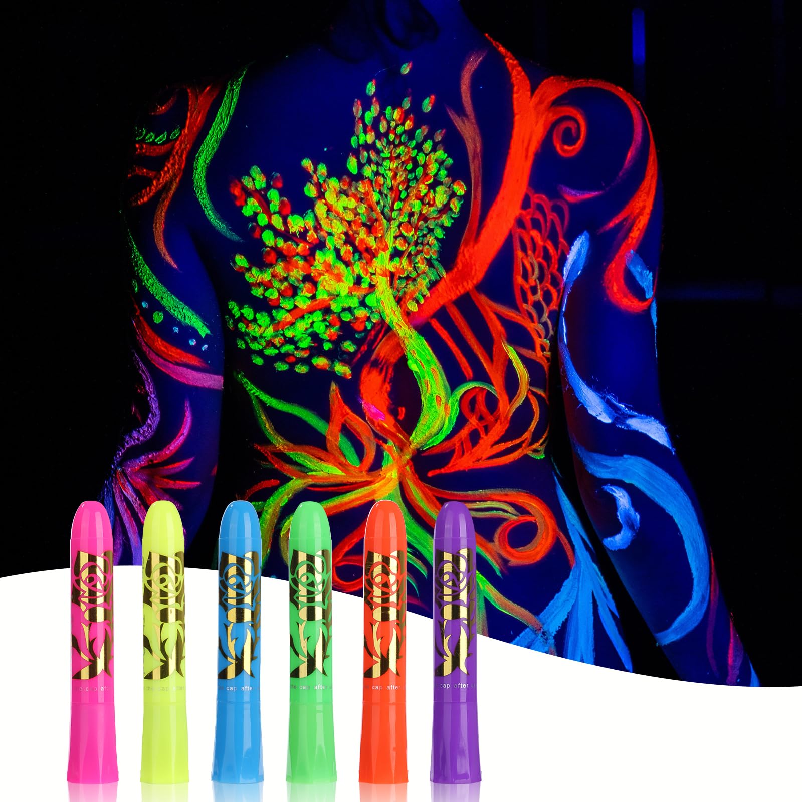 12-Pack Neon Glow in the Dark Face Paint Crayons - Vibrant Luminous Body Paint for Halloween, Birthday Parties & Cosplay - Safe Non-Toxic Makeup for Kids & Adults - Perfect for Festivals, Raves & Night Events