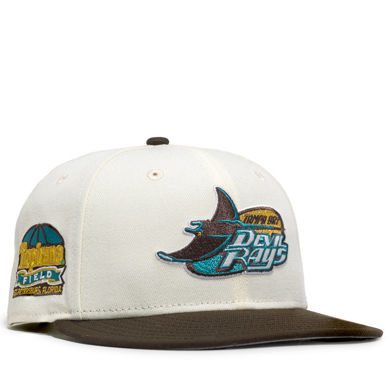 New Era x Politics Tampa Bay Devil Rays 59FIFTY Fitted Hat - Chrome/Walnut Color - Official MLB Baseball Cap for Men & Women - Perfect for Games, Streetwear & Sports Fans