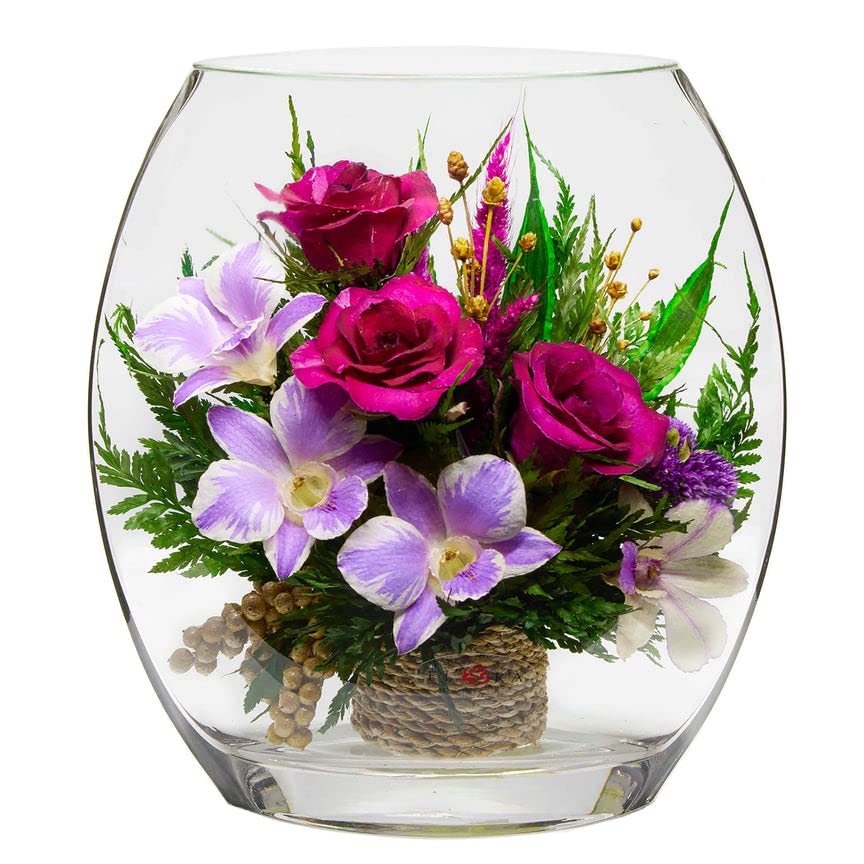 Luxury Preserved Orchid Arrangement in Glass Vase - Long Lasting Silk Flowers for Anniversary, Wedding, Corporate Gifts - Perfect for Home Decor, Office Centerpiece & Special Occasions