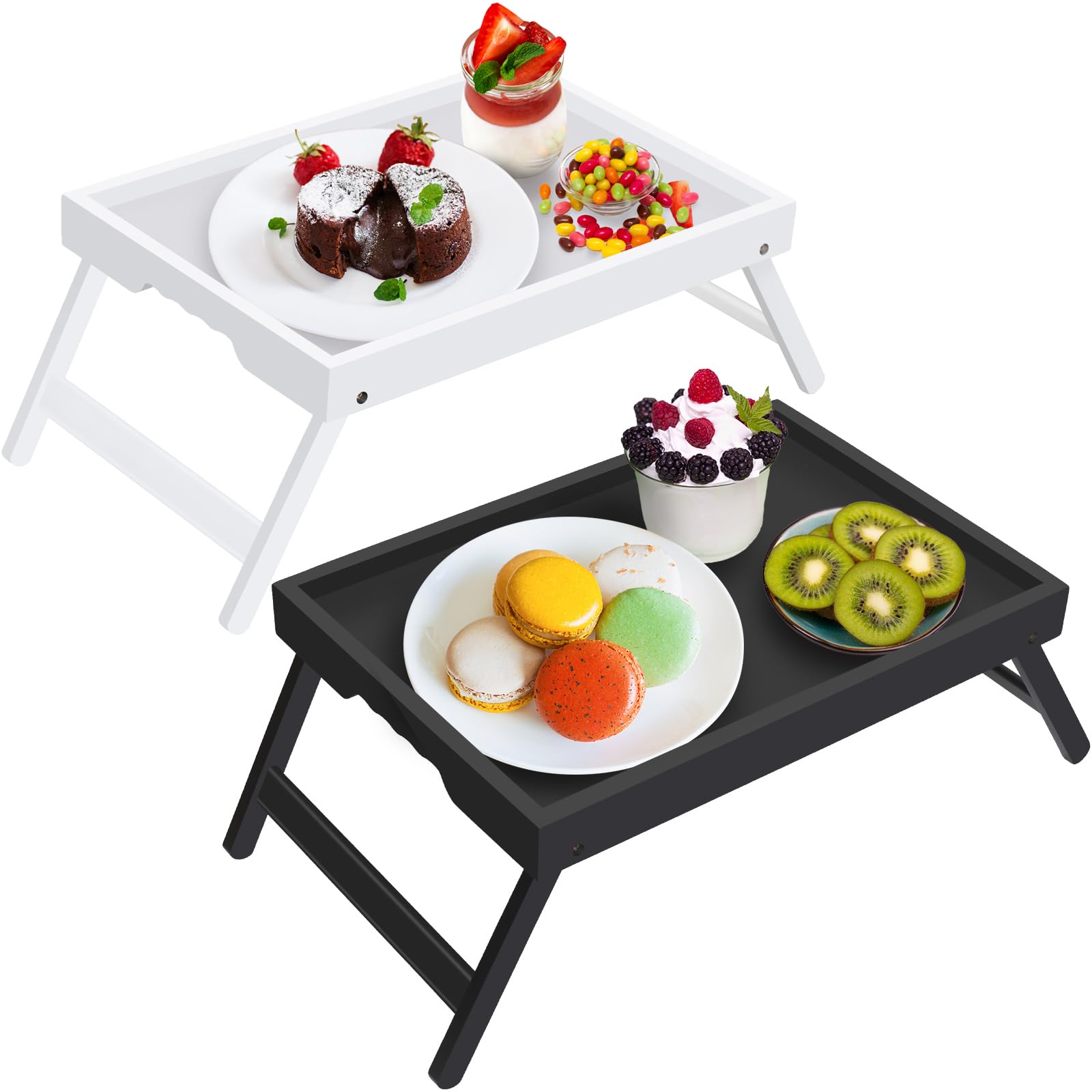 Artmeer Bamboo Bed Tray Table with Folding Legs - Portable Breakfast in Bed Tray, Laptop Computer Desk, Snack Table for Home, Office, and Dorm Use