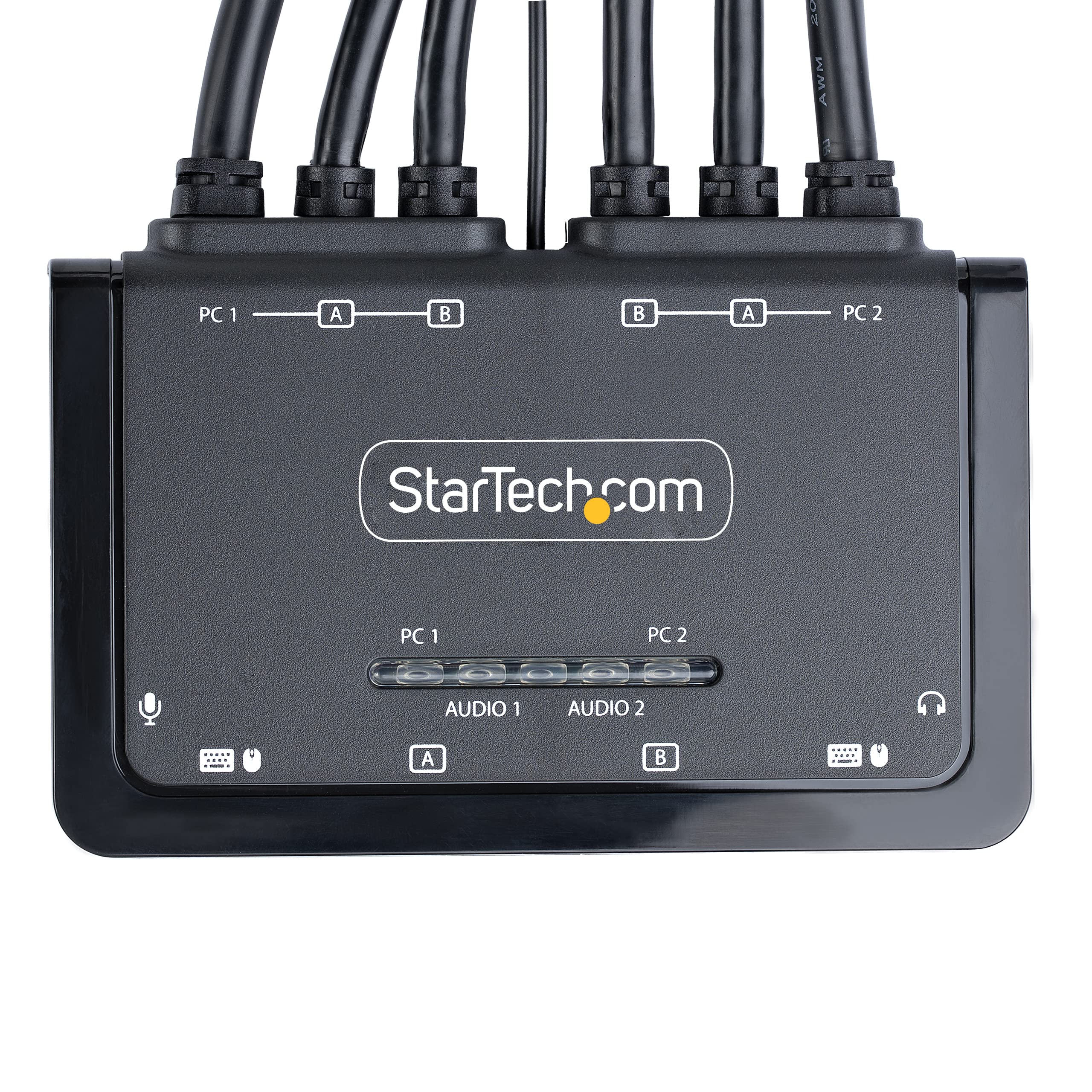 StarTech.com 2-Port Dual-Monitor KVM Switch with DisplayPort Cables - 4K 60Hz, Compact Design, 5ft/1.5m USB-A/DisplayPort/Audio Cables, Bus Powered, Remote & Hotkey Switching (C2-DD46-UA2-CBL-KVM) - Perfect for Home Office & Multi-Computer Workstations