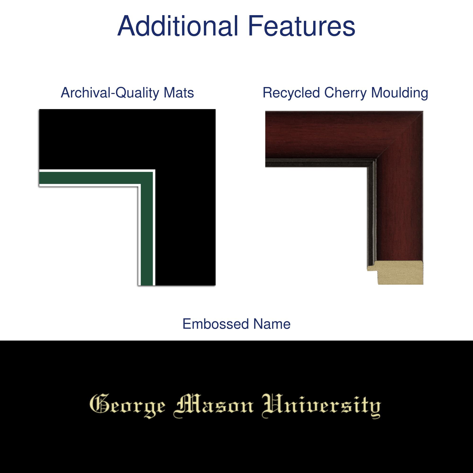 George Mason University 10x14 Diploma Frame - Gold Embossed Cherry Wood with Black & Tartan Green Mat - Fits Bachelor's, Master's & PhD Degrees - Perfect for Graduation Gifts & Office Decor