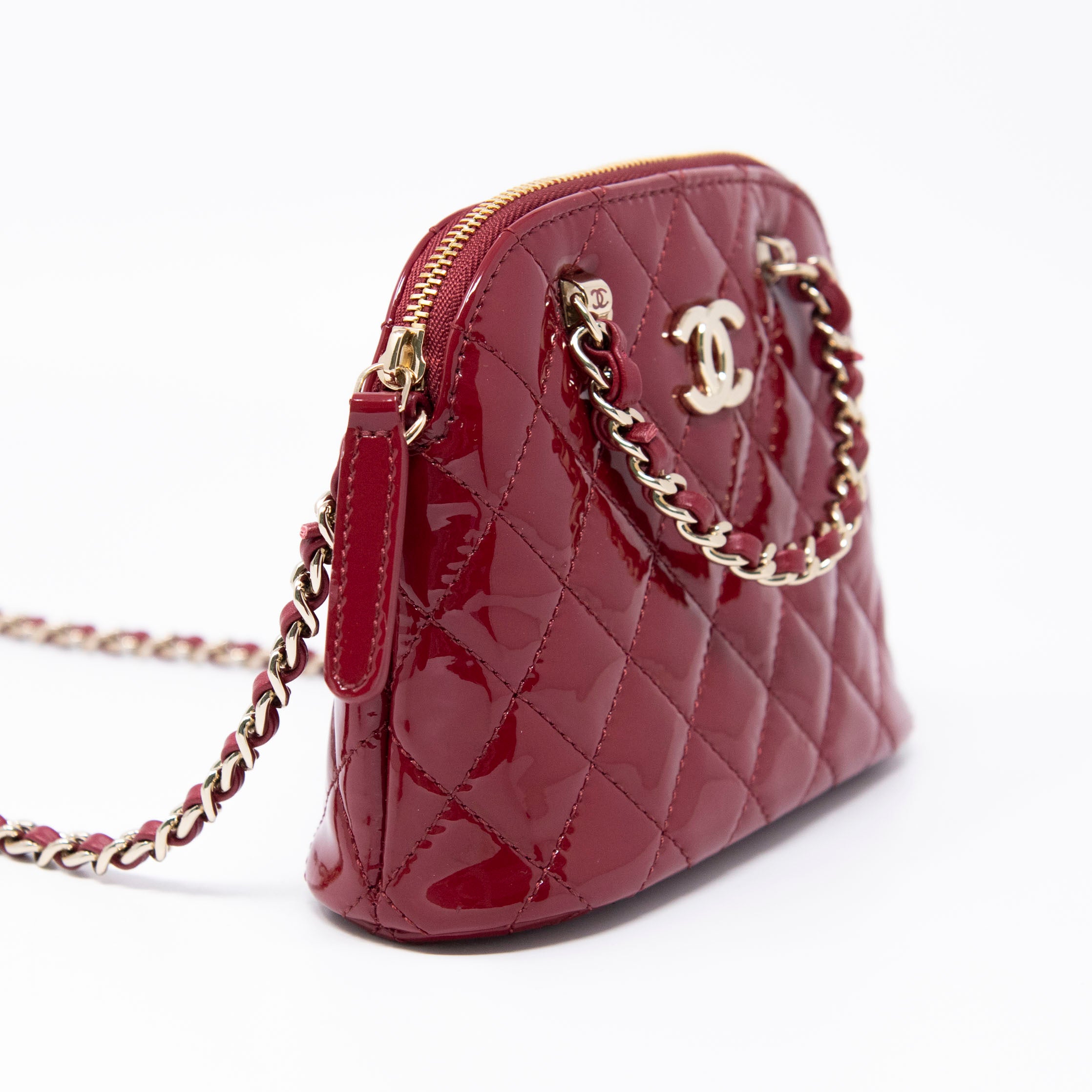 Chanel Burgundy Coco Quilted Leather Crossbody Clutch Bag with Chain - Perfect for Evening Parties, Weddings & Special Occasions