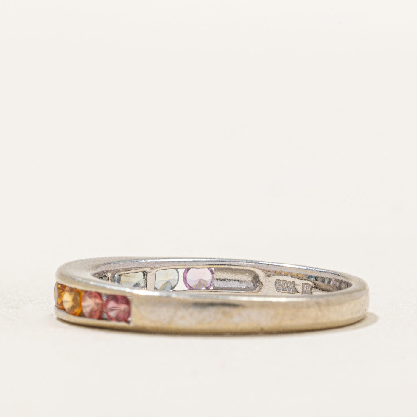 Rainbow Sapphire Semi Eternity Ring - 0.50 Carat Total Weight (CTW) - Size 7 - Dainty Stackable Band for Wedding, Anniversary or Everyday Wear