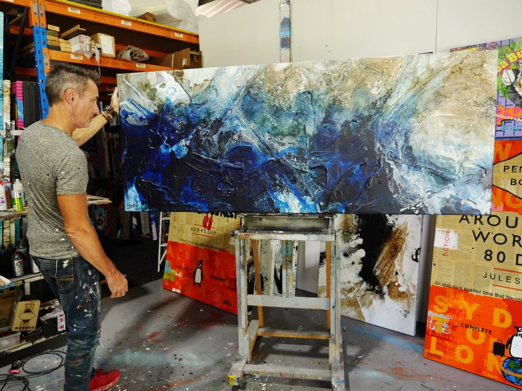 Blue Genesis 200cm x 80cm Rustic Textured Abstract Canvas Wall Art - Perfect for Living Room, Bedroom & Office Decor