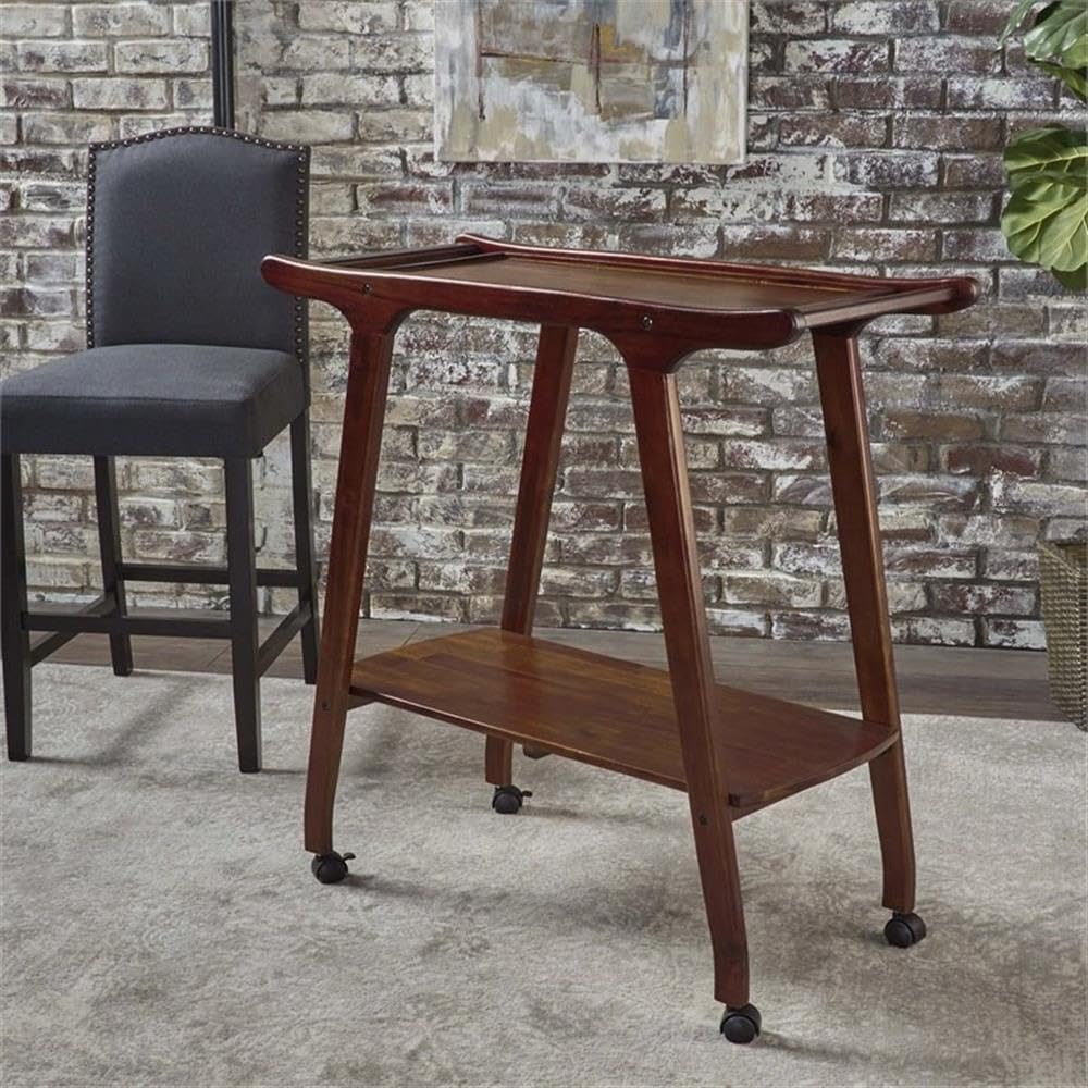 Noble House Cadman Acacia Wood Bar Cart - Indoor Rolling Drink Trolley in Rich Mahogany Finish | Perfect for Home Bar, Living Room, and Party Serving