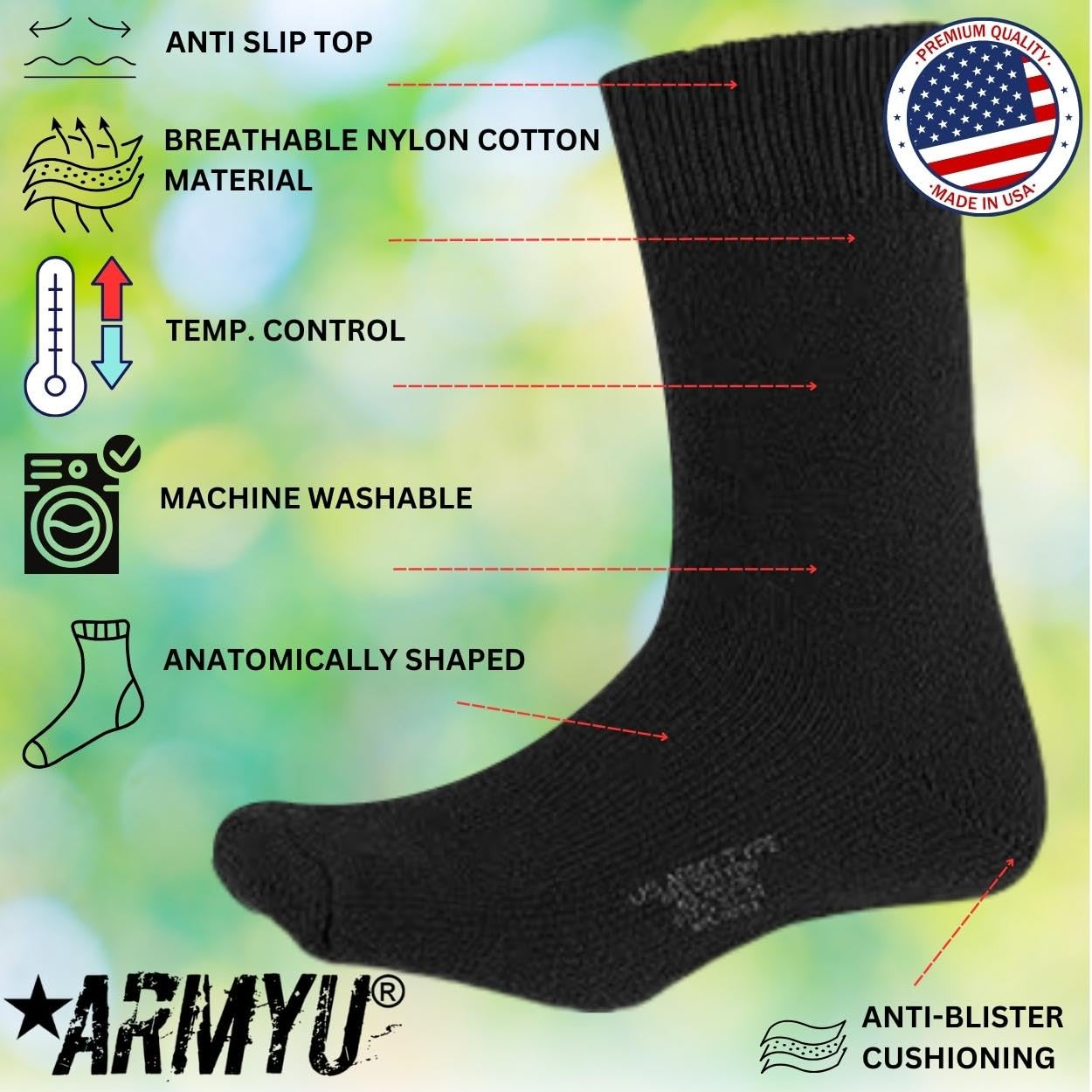 Army Universe Thermal Boot Socks - Heavyweight Genuine GI NYCO Extreme Cold Weather Socks - Warm Thick Military Boot Socks for Men & Women - USA Made 3-Pack - Perfect for Winter Hiking, Hunting, and Outdoor Activities