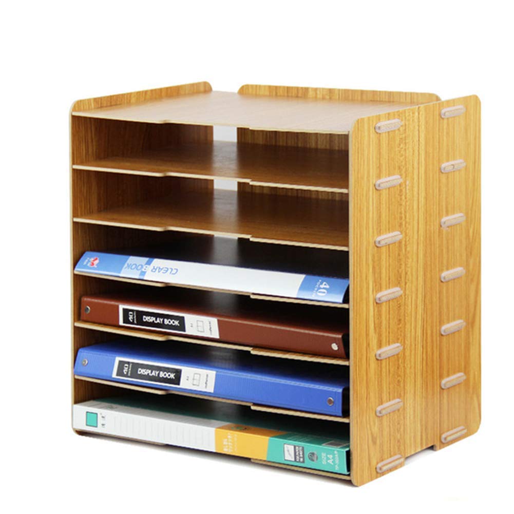 Multifunctional Wooden Desk Organizer - Black & Yellow File Racks Storage Shelf for Office Stationery (34x25x34cm) | Perfect for Home Office, Study Desk & Workspace Organization