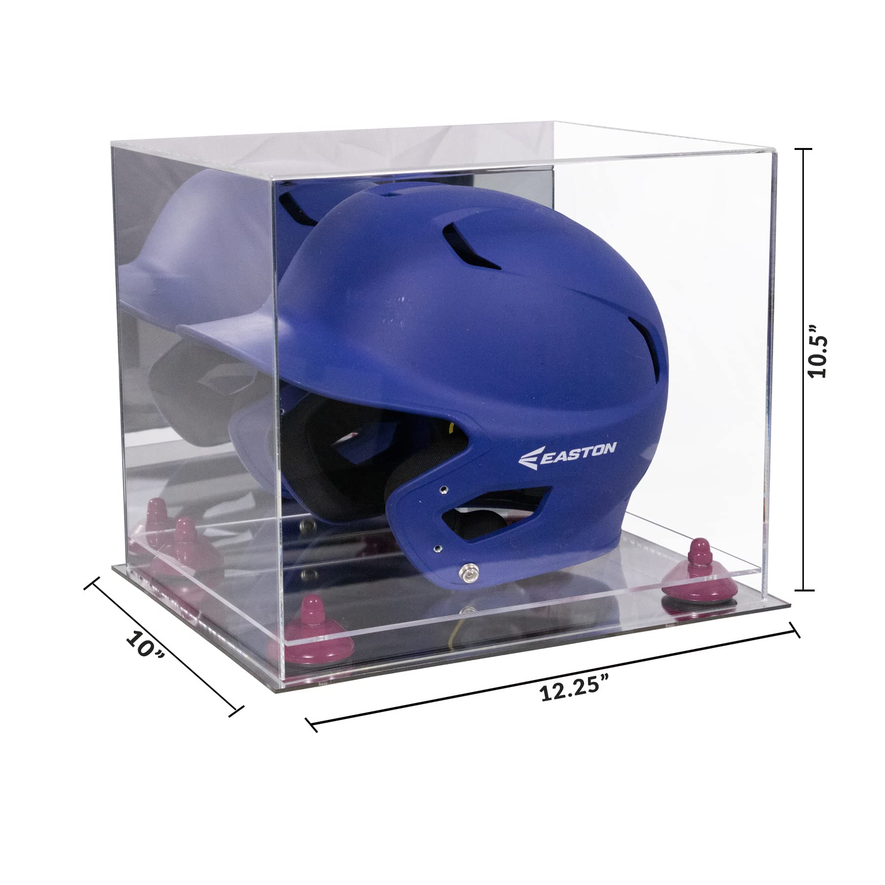 Acrylic Baseball Batting Helmet Display Case with Mirror - Purple Risers & Mirror Base (V22/A012) - Perfect for Showcasing Sports Memorabilia in Home, Office, or Sports Bar
