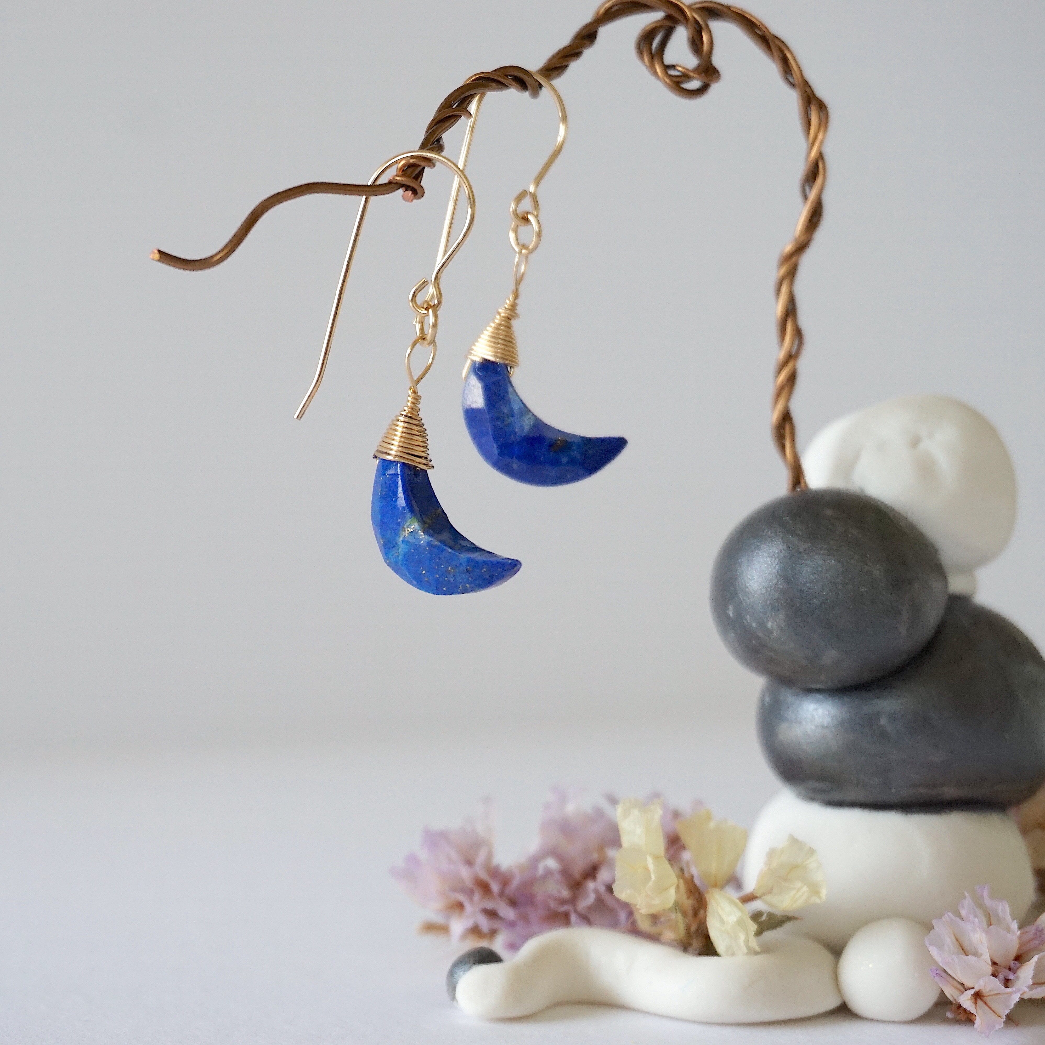 14K Gold Filled Lapis Lazuli Moon Drop Earrings for Women - Elegant Dangle Jewelry for Party, Wedding & Special Occasions