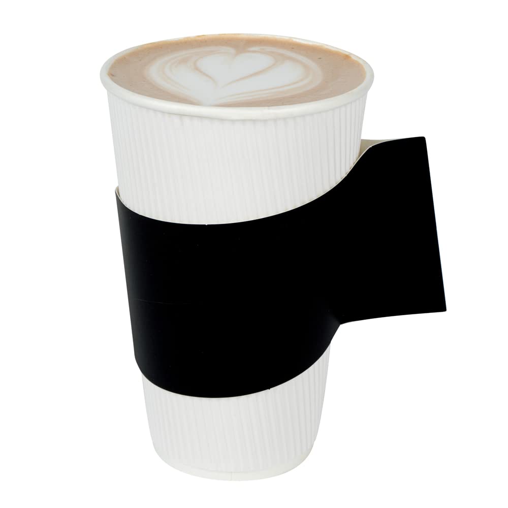 Restpresso 1000-Pack Disposable Hot Coffee Sleeves with Handle - Fits 12oz, 16oz & 20oz Cups - Eco-Friendly Black Paper Cup Jackets (Cups Sold Separately) - Perfect for Coffee Shops, Cafes & Takeout Services