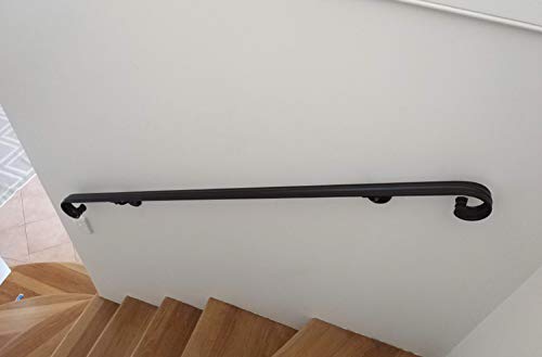 2' Scroll Wrought Iron Handrail with Adjustable Brackets - Elegant Staircase Railing for Indoor/Outdoor Home Safety & Decoration