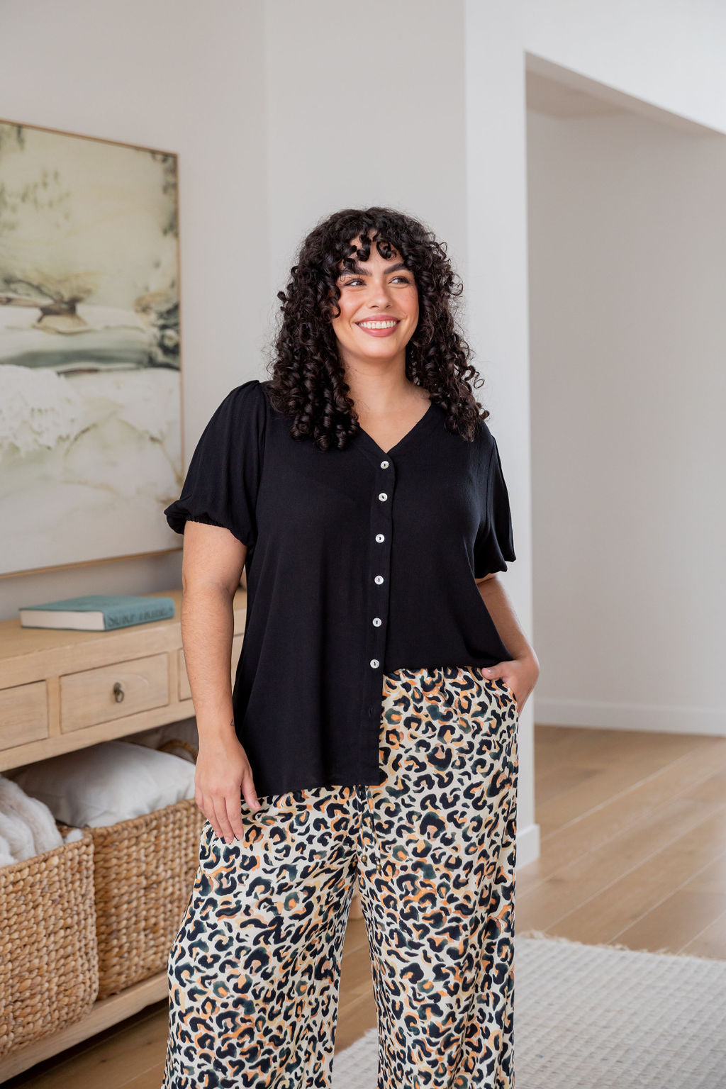 Winona Short Sleeve Blouse - Women's Black Casual Top for Work & Everyday Wear | Office & Outing Outfit