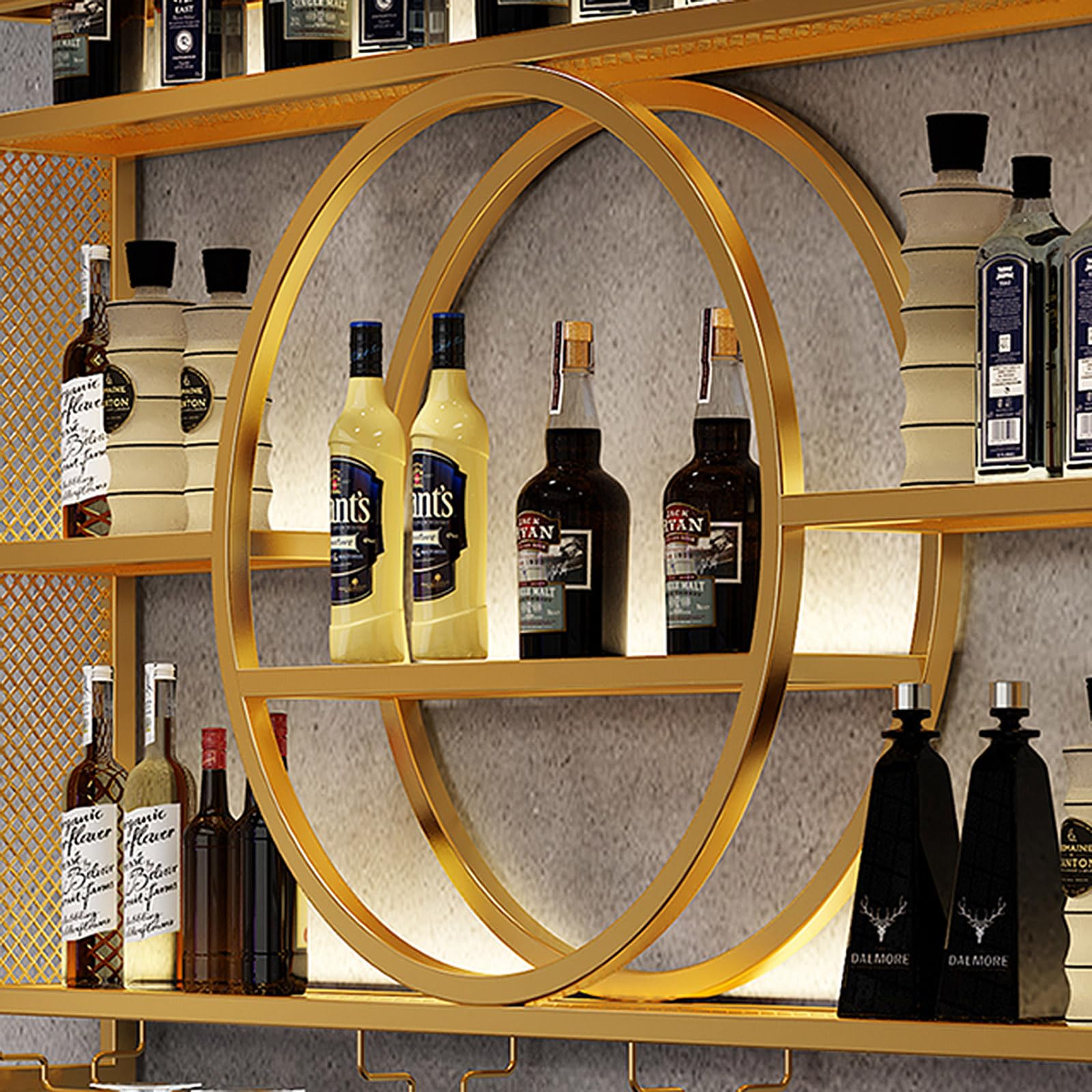 Metal Wall Mounted Wine Display Rack - Floating Bar Shelves with Iron Stand for Wine Bottles | Perfect for Home Decor, Restaurants & Bars | Space-Saving Wine Storage Solution