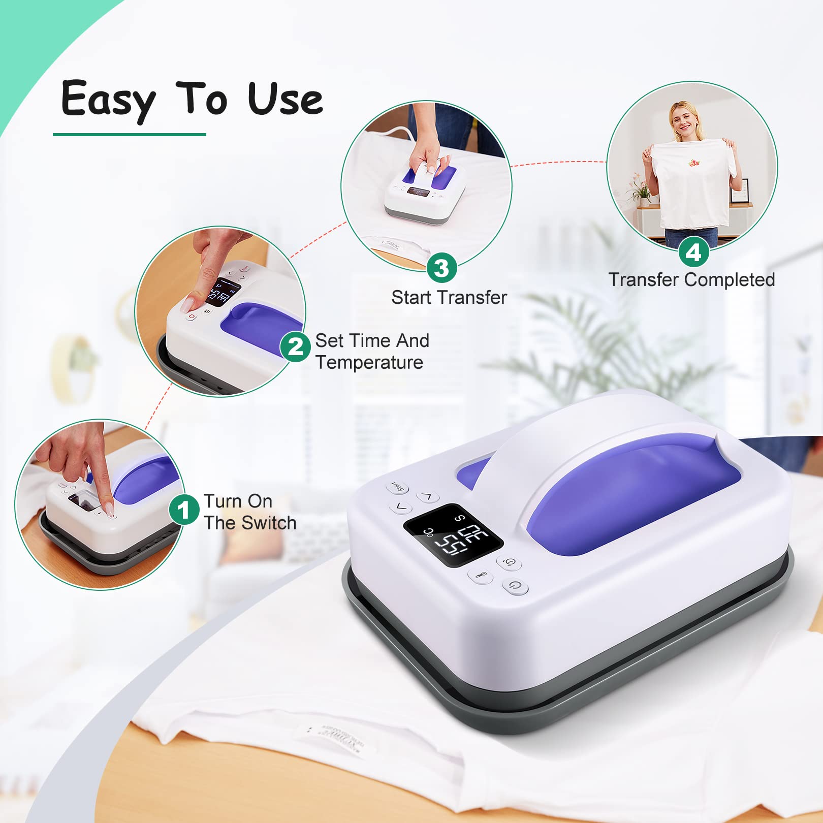 7×4.8 Inch Mini Heat Press Machine for T-Shirts, Hats & Bags - Portable DIY Heat Transfer Press for Clothing & Accessories (Blue) - Perfect for Home Crafting, Small Business & Personalized Gift Making