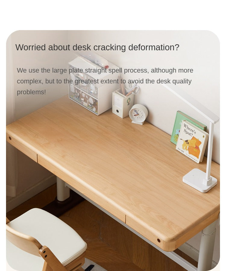 Beech Solid Wood Adjustable Height Kids Study Desk with Hand Crank Lift - Perfect for Homeschooling, Online Learning & Children's Homework Station