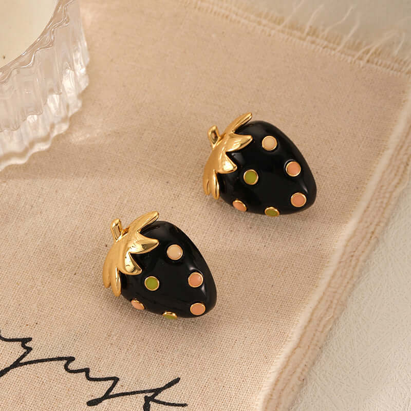 Stylish Black Strawberry Stud Earrings for Women | DMS294 | Perfect for Casual Wear, Parties & Gifts