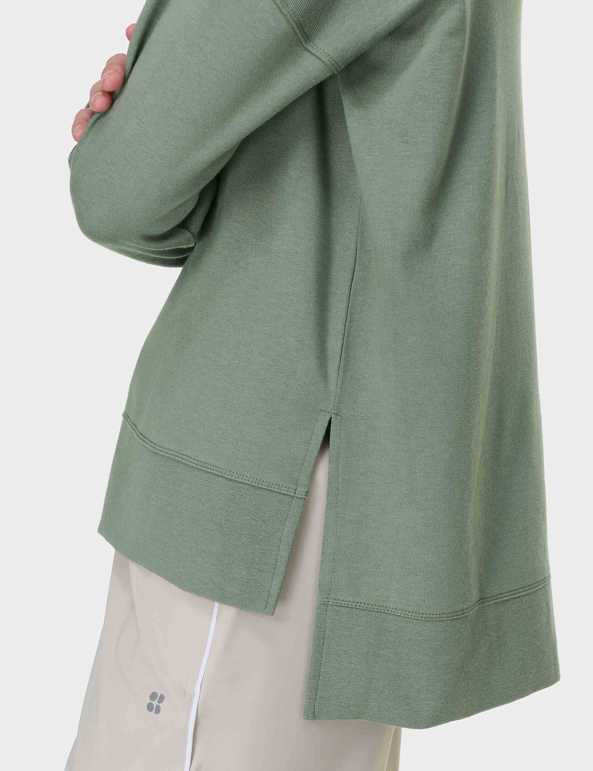 After Class Longline Sweatshirt for Women - Soft Oversized Pullover Hoodie in Willow Green | Casual Loungewear, Streetwear Fashion, College Outfit